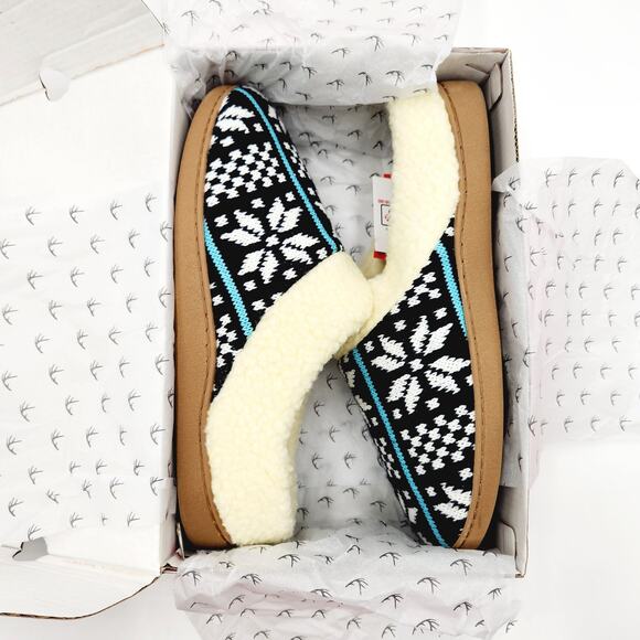 Deer Stags Men's Blue Fair Isle Knit Faux Fur Lodge Slipper Size L / 11-12 - Picture 2 of 8